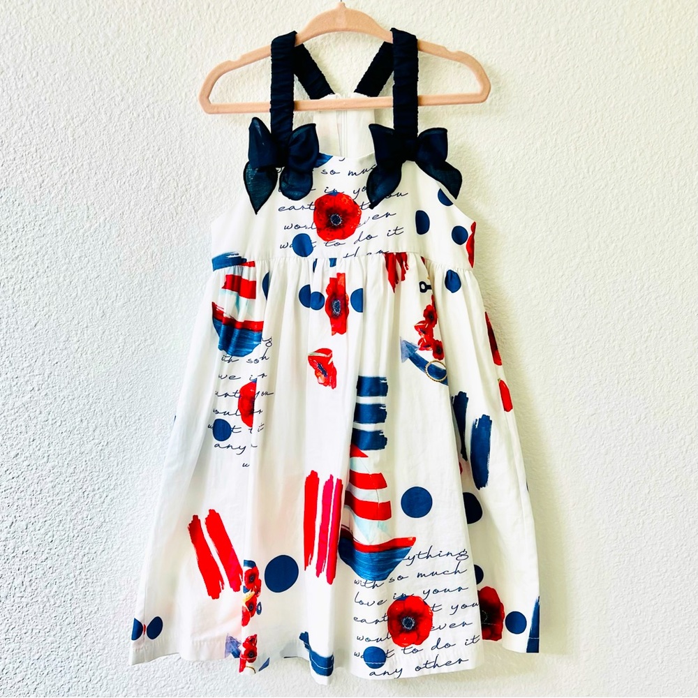 ♥️3X HP Balloon Chic Racerback Dress Sz 5 Red White Blue Bows Nautical Worn 1X